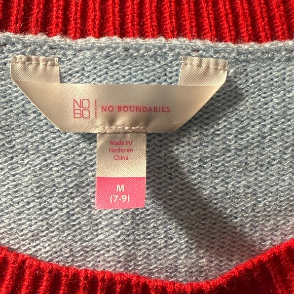 No Boundaries Ugly Christmas Sweater Red and Blue Cat Sweater - Picture 8 of 9